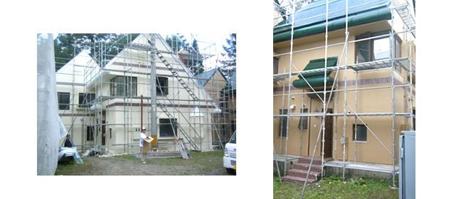 コテージ風ホテル外装工事施工現場写真